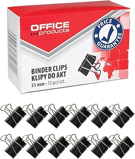 Office Products Lot de 12 pinces à papier 51 mm en métal/noir/argenté/résistantes à la déformation/trombones