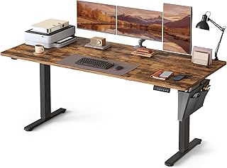 SONGMICS Bureau Électrique Réglable en Hauteur, 180 x 80 cm, Table Assis-Debout, Fonction Mémoire 4 Hauteurs, pour Bureau, Télétravail, Marron Rustique LSD138K01