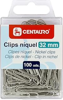Centauro - Boîte de 100 clips de bureau, 32 mm, nickel, couleur argent, pour accrocher des rapports, des présentations, des notes, des notes et tout type de documents scolaires et de bureau